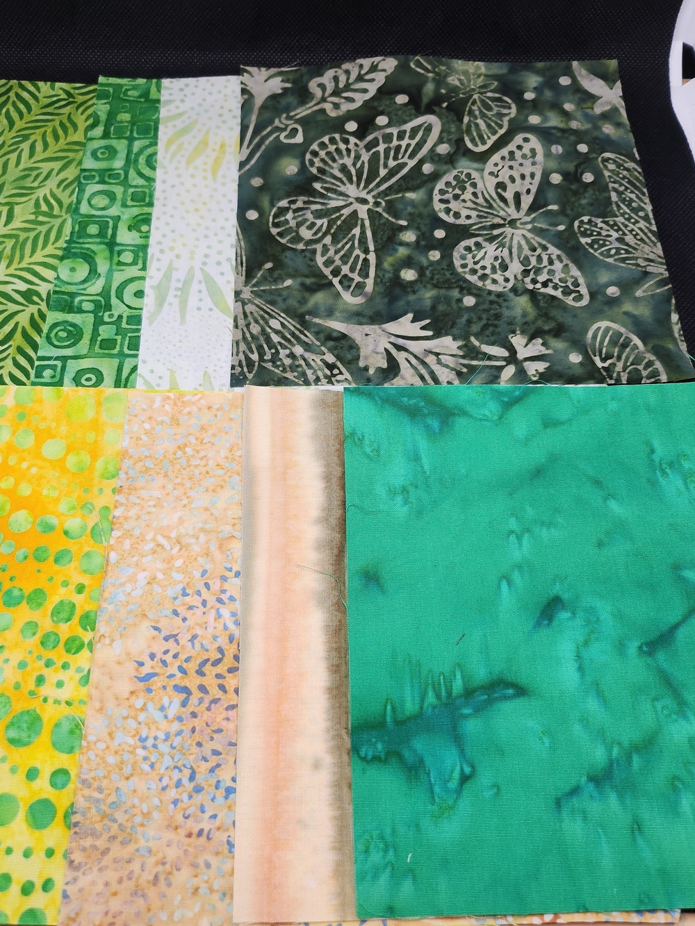 Fabric Squares Green Butterfly Floral Leaf Print